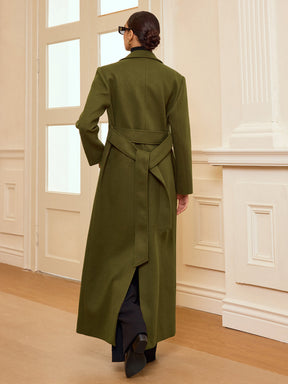 Manteau Long Ceinturé à Double Boutonnage - Chaud en Tweed avec Manches Longues
