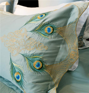 Ensemble de Couette en Coton Égyptien - Design Teal avec Motif de Paon