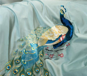 Ensemble de Couette en Coton Égyptien - Design Teal avec Motif de Paon