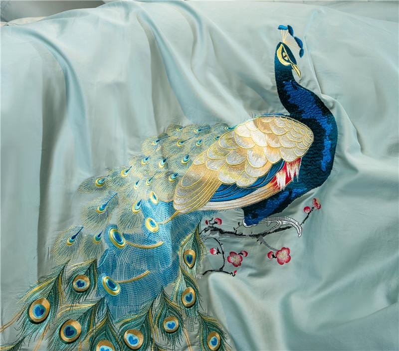 Ensemble de Couette en Coton Égyptien - Design Teal avec Motif de Paon