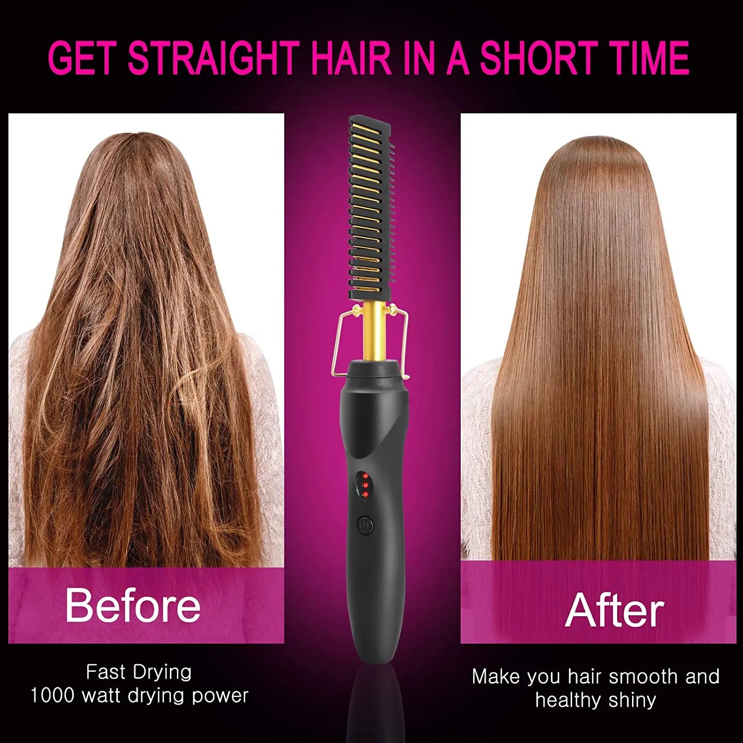 Peigne Chauffant Électrique pour Cheveux - Stylisme Rapide et Sûr à Domicile