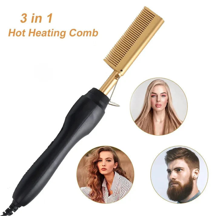 Peigne Chauffant Électrique pour Cheveux - Stylisme Rapide et Sûr à Domicile