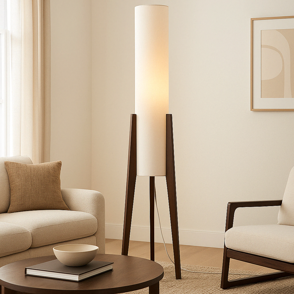 Lampe de Sol en Noyer Massif - Élégance et Ambiance Cosy