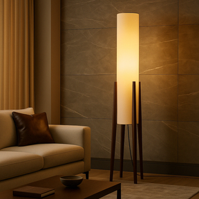 Lampe de Sol en Noyer Massif - Élégance et Ambiance Cosy