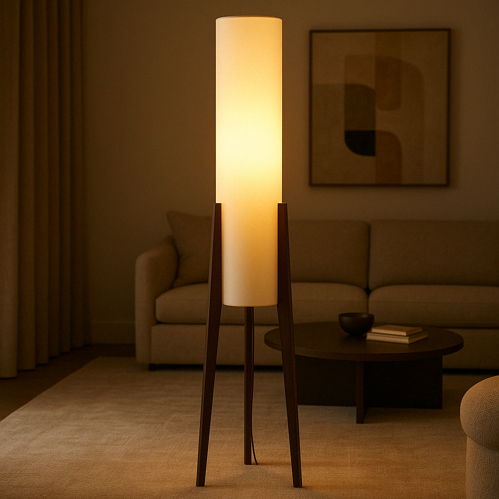 Lampe de Sol en Noyer Massif - Élégance et Ambiance Cosy