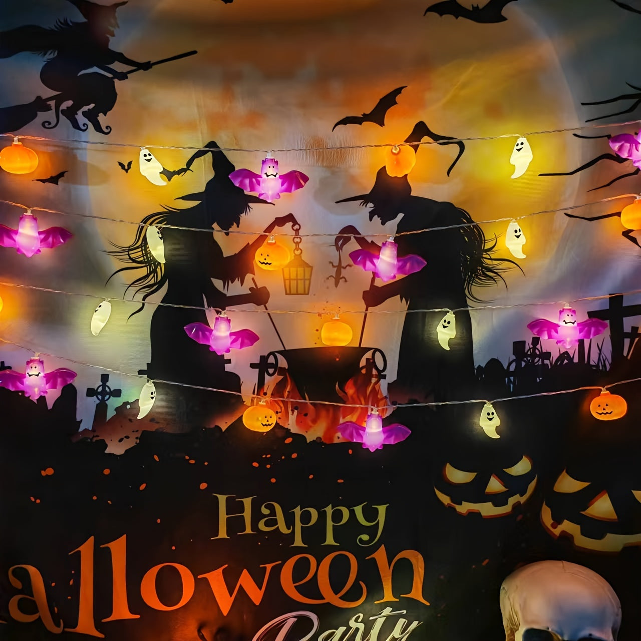 Guirlande Lumineuse Halloween Citrouille - Décoration Festive Alimentée par Piles