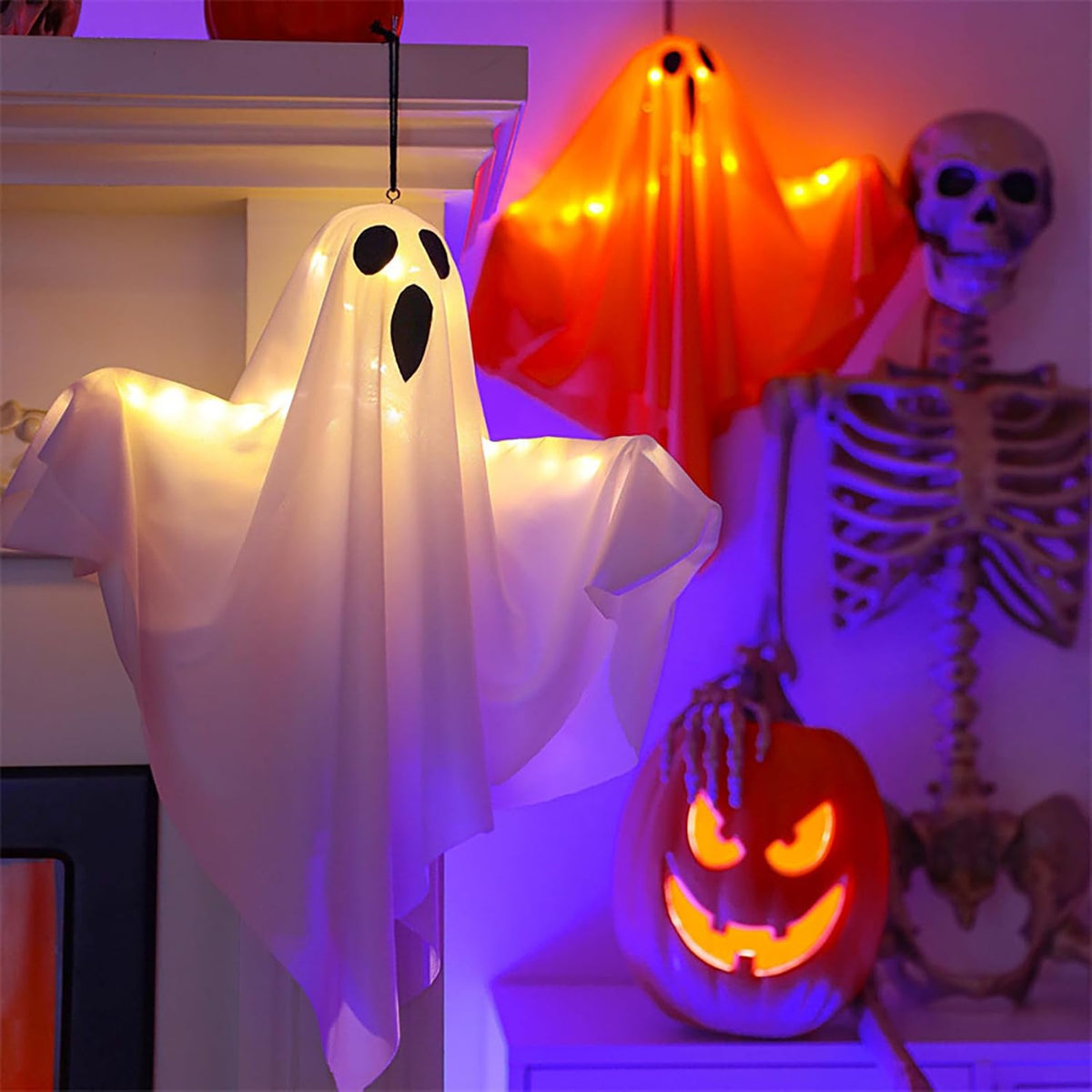 Lumières Fantômes en Tissu pour Halloween - Décorations Effrayantes et Lumineuses