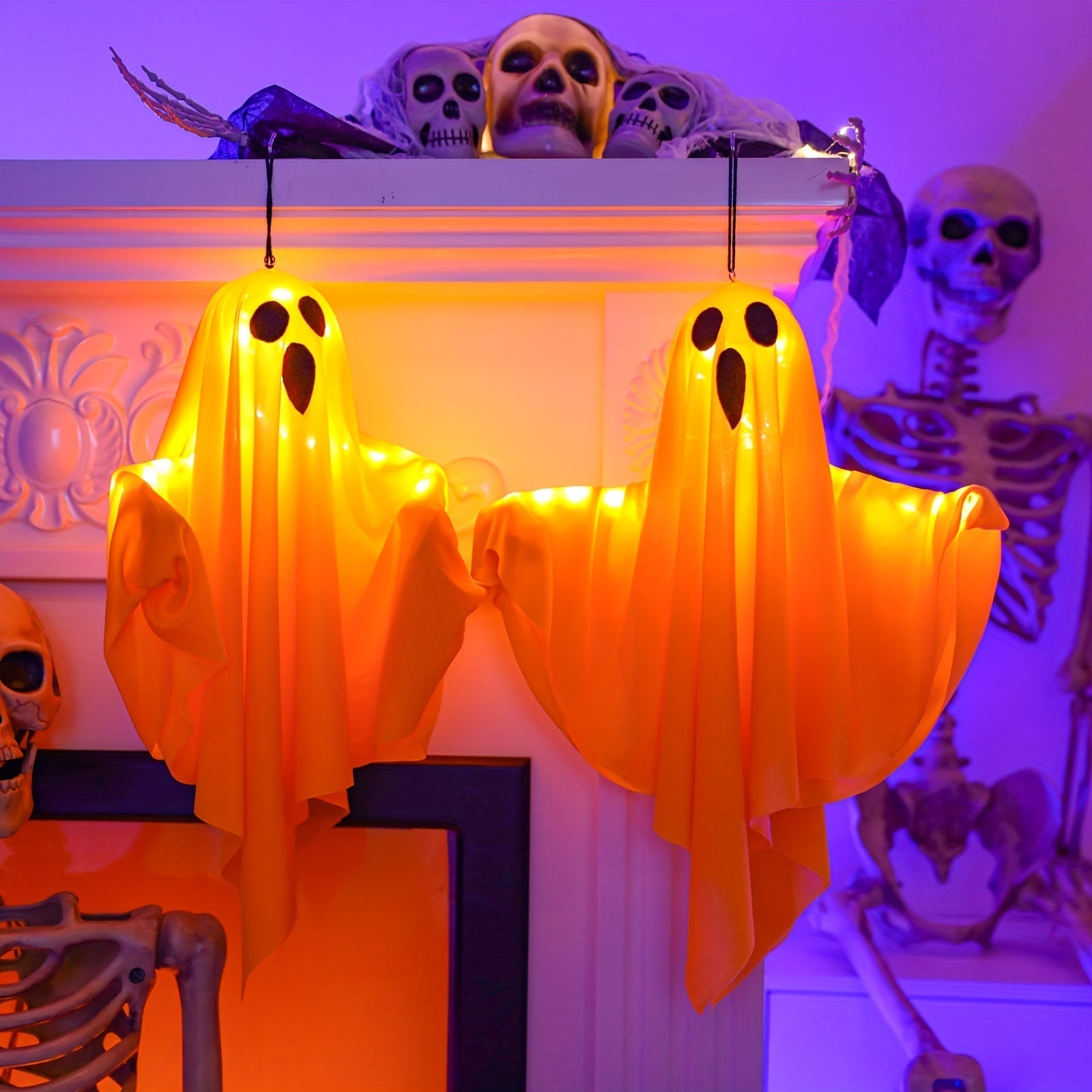 Lumières Fantômes en Tissu pour Halloween - Décorations Effrayantes et Lumineuses