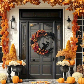 Couronne de Sorcière Halloween - Décoration Florale en Lune Croissante