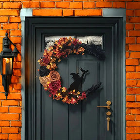 Couronne de Sorcière Halloween - Décoration Florale en Lune Croissante