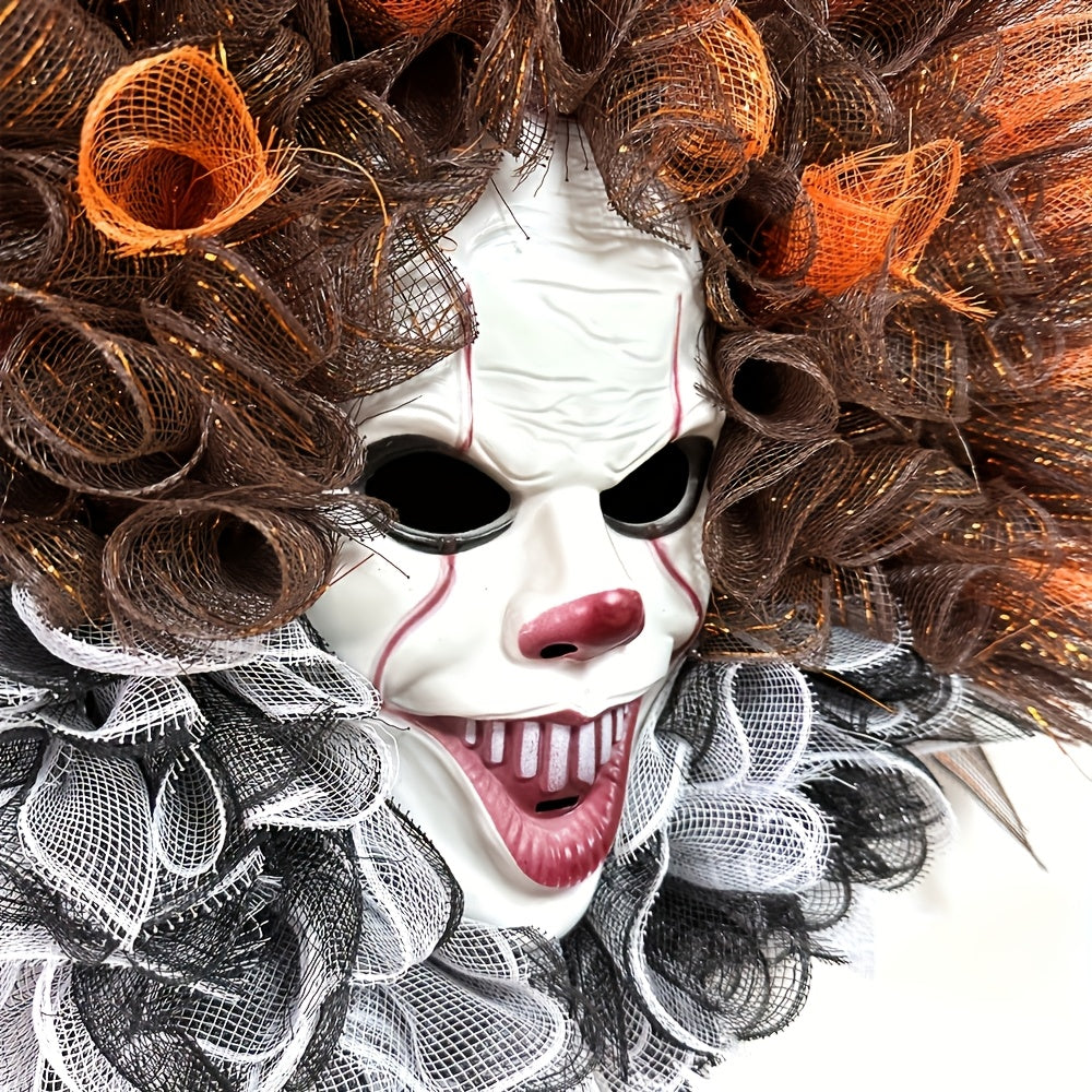 Couronne Halloween Clown Effrayant - Décoration Terrifiante pour Porte d'Entrée