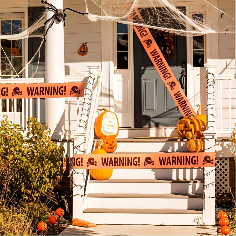 Bannière Avertisseur de Crâne Halloween - Décoration Effrayante en Plastique Durable