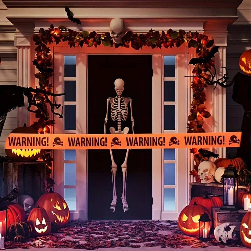 Bannière Avertisseur de Crâne Halloween - Décoration Effrayante en Plastique Durable