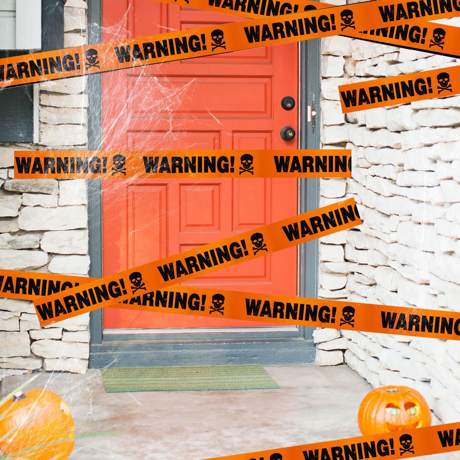 Bannière Avertisseur de Crâne Halloween - Décoration Effrayante en Plastique Durable