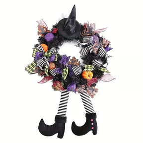 Couronne d'Halloween avec Jambes de Sorcière - Décoration Fantaisiste et Accueillante