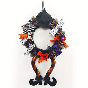 Couronne d'Halloween avec Jambes de Sorcière - Décoration Fantaisiste et Accueillante