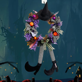 Couronne d'Halloween avec Jambes de Sorcière - Décoration Fantaisiste et Accueillante
