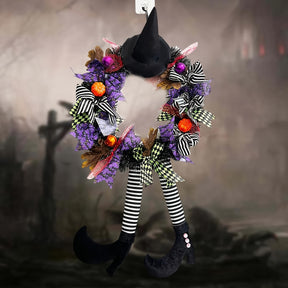 Couronne d'Halloween avec Jambes de Sorcière - Décoration Fantaisiste et Accueillante