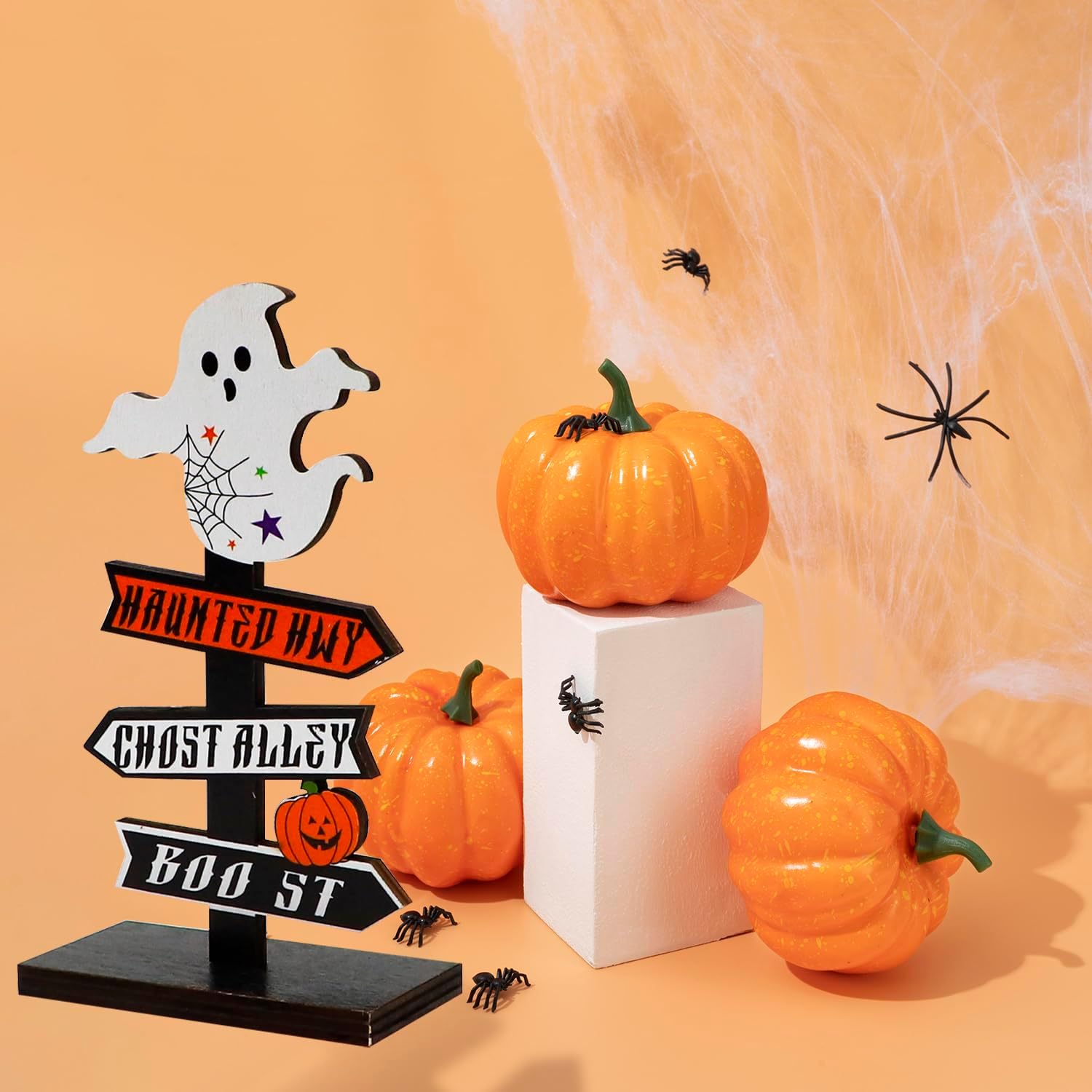 Citrouille en Bois d'Halloween - Décoration de Table Élégante et Durable