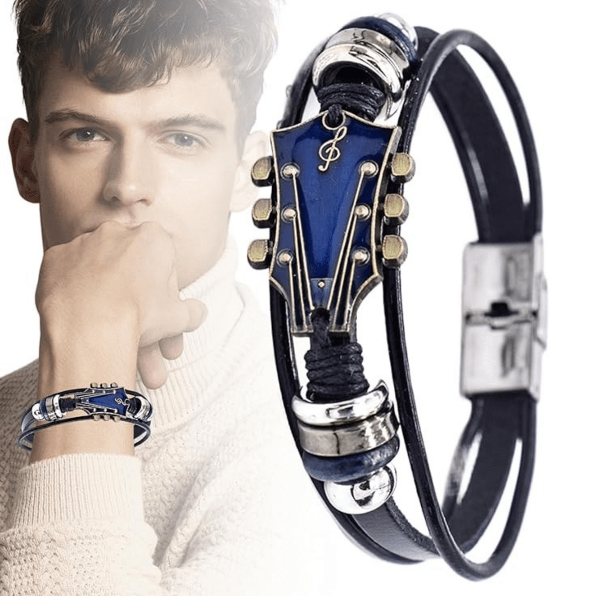 Bracelet en Cuir Inspiré de la Guitare | Accessoire Stylé pour Amateurs de Musique