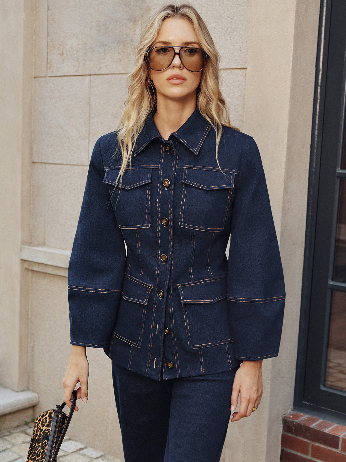 Veste en Denim pour Femme - Couture Contrastée et Confort Élastique