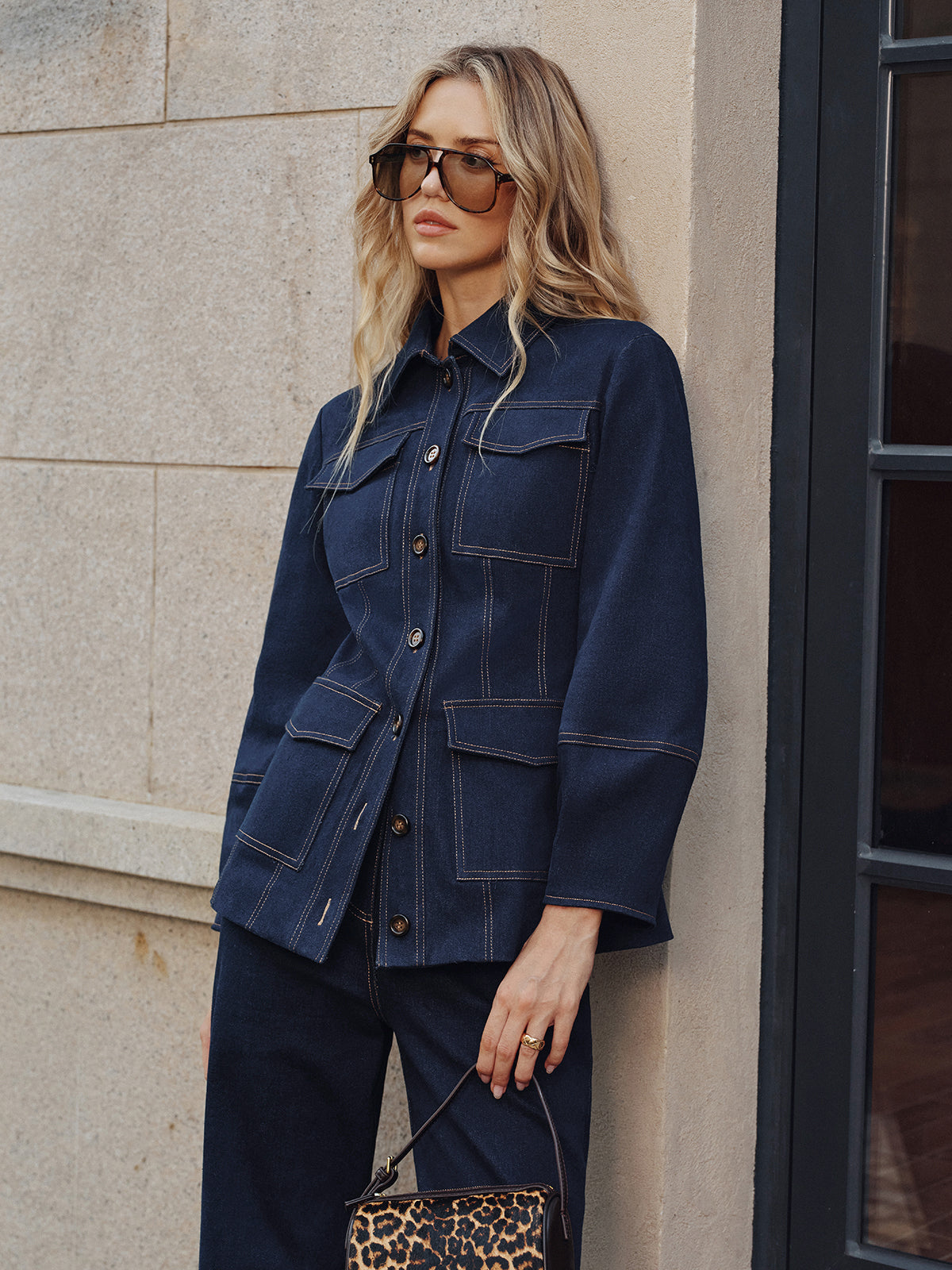 Veste en Denim pour Femme - Couture Contrastée et Confort Élastique