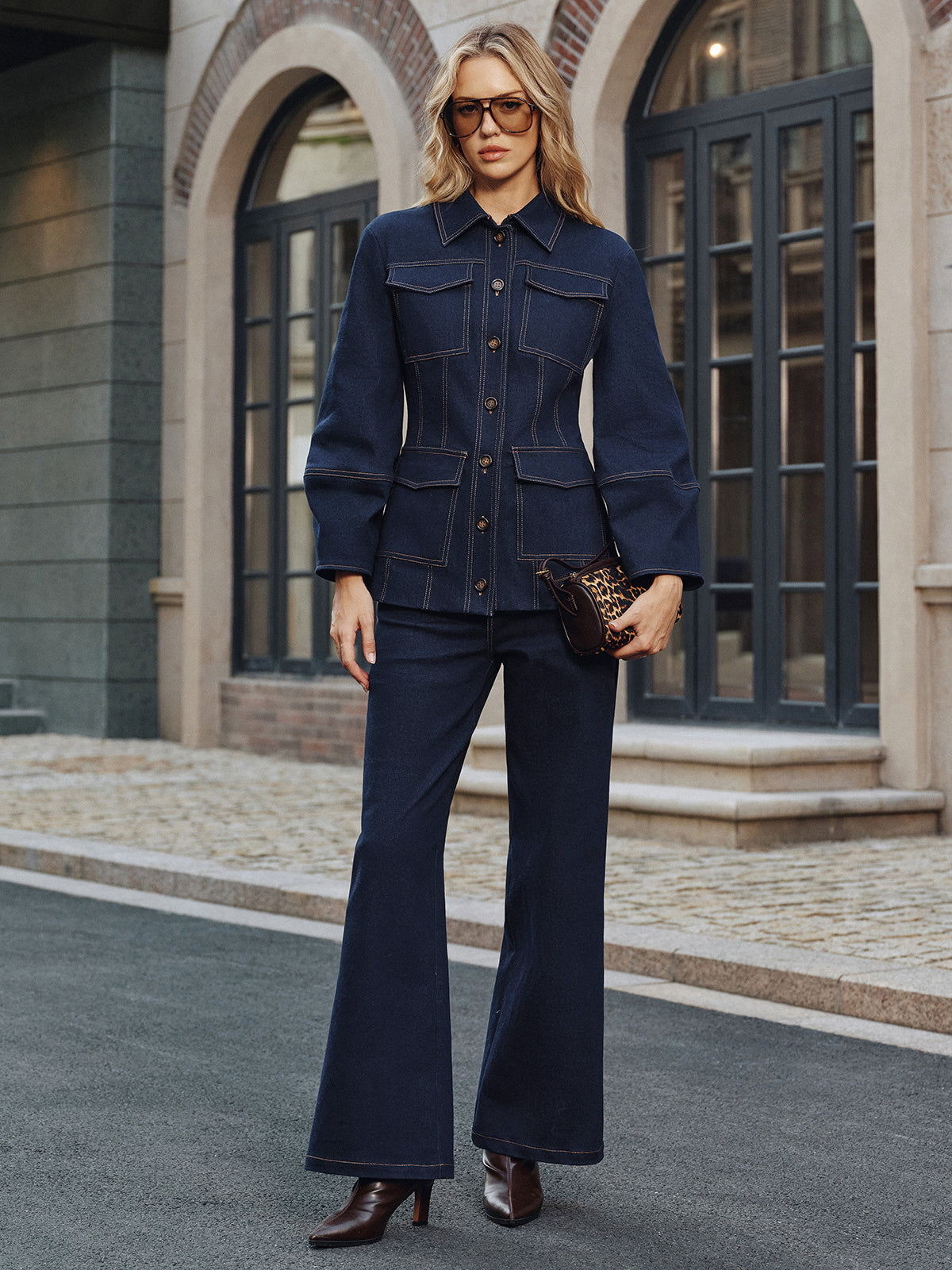 Veste en Denim pour Femme - Couture Contrastée et Confort Élastique