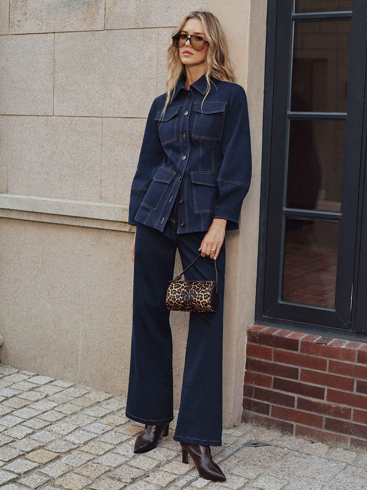 Veste en Denim pour Femme - Couture Contrastée et Confort Élastique