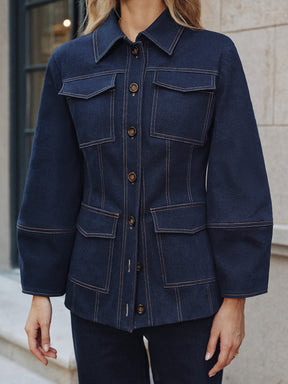 Veste en Denim pour Femme - Couture Contrastée et Confort Élastique