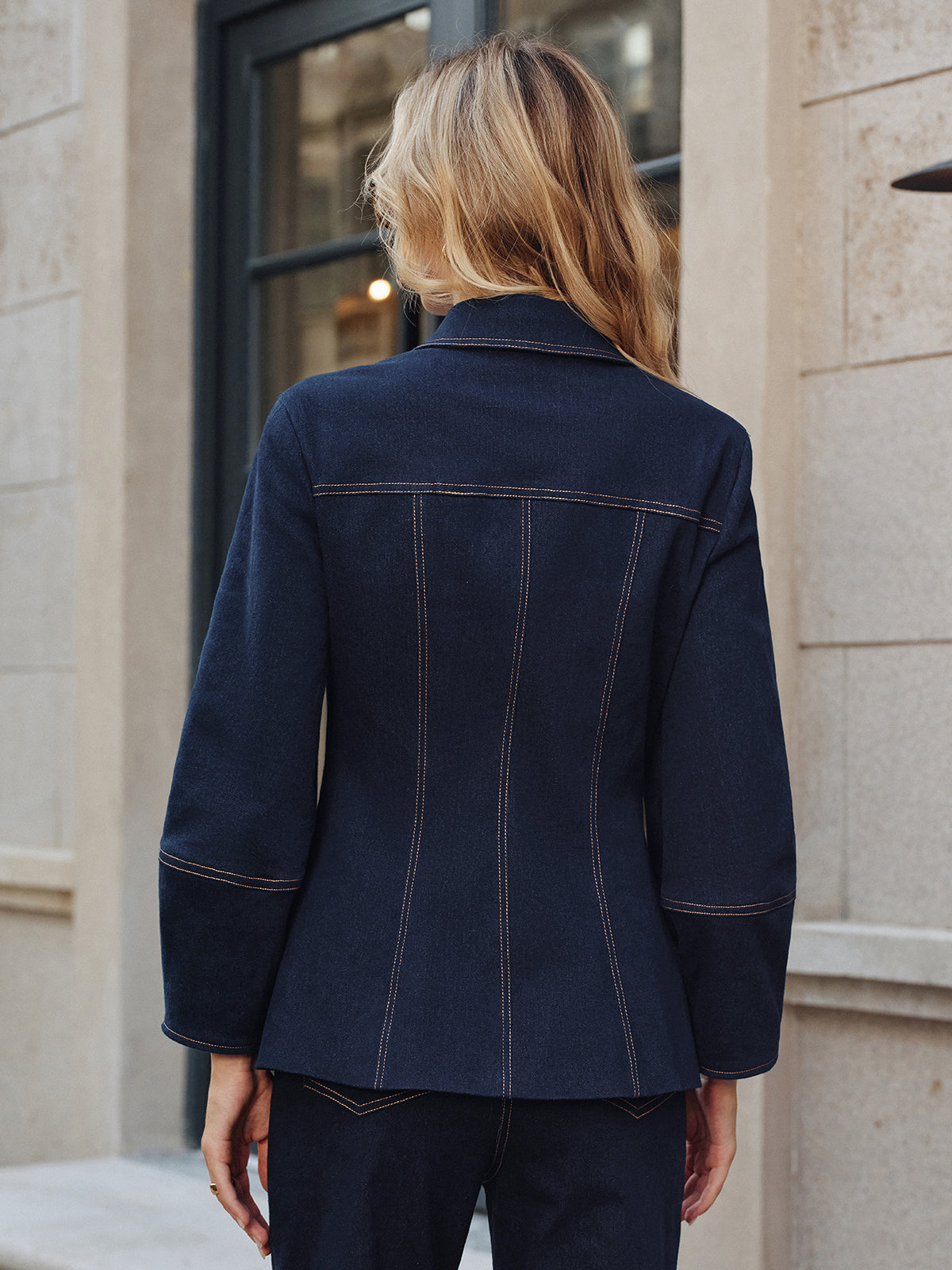 Veste en Denim pour Femme - Couture Contrastée et Confort Élastique