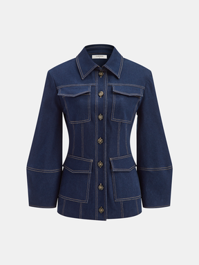 Veste en Denim pour Femme - Couture Contrastée et Confort Élastique