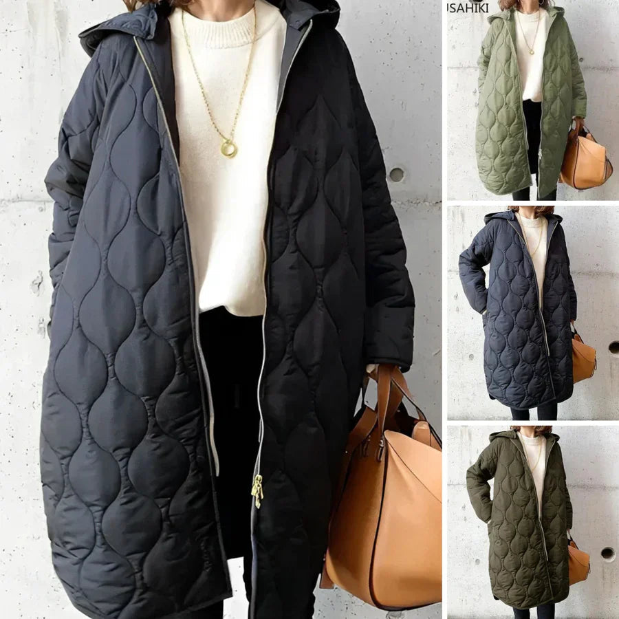 Manteau Long Matelassé à Capuche - Élégance Légère et Confort Optimal