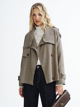 Manteau Trench Court à Carreaux - Tissu Tissé et Manches Longues