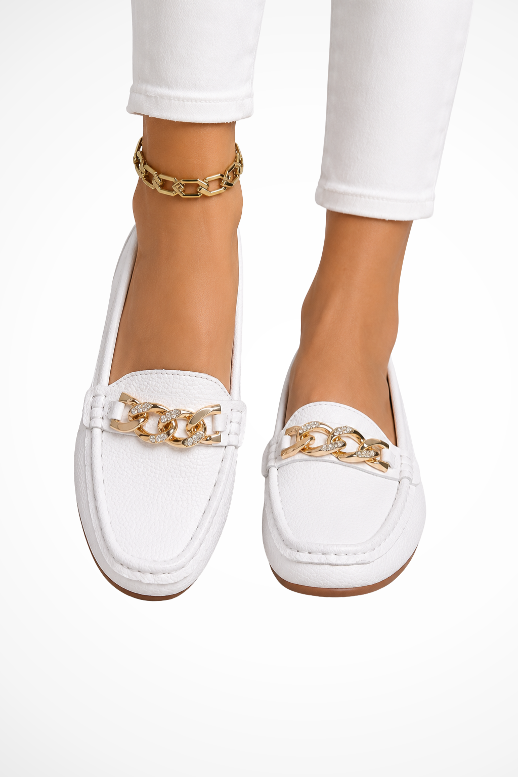 Mocassins mules rembourrés femme à enfiler avec chaîne dorée décorative