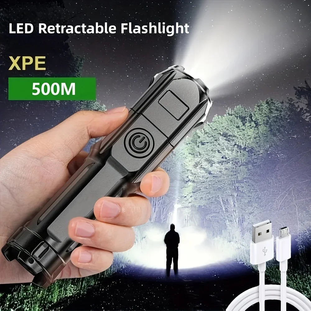 Lampe de Poche Rechargeable USB - Design Étanche et Mise au Point Télescopique