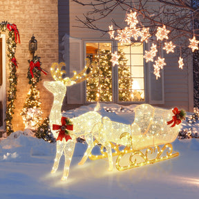 Renne de Noël Illuminé avec Traîneau - 215 Lumières LED pour Décor Festif