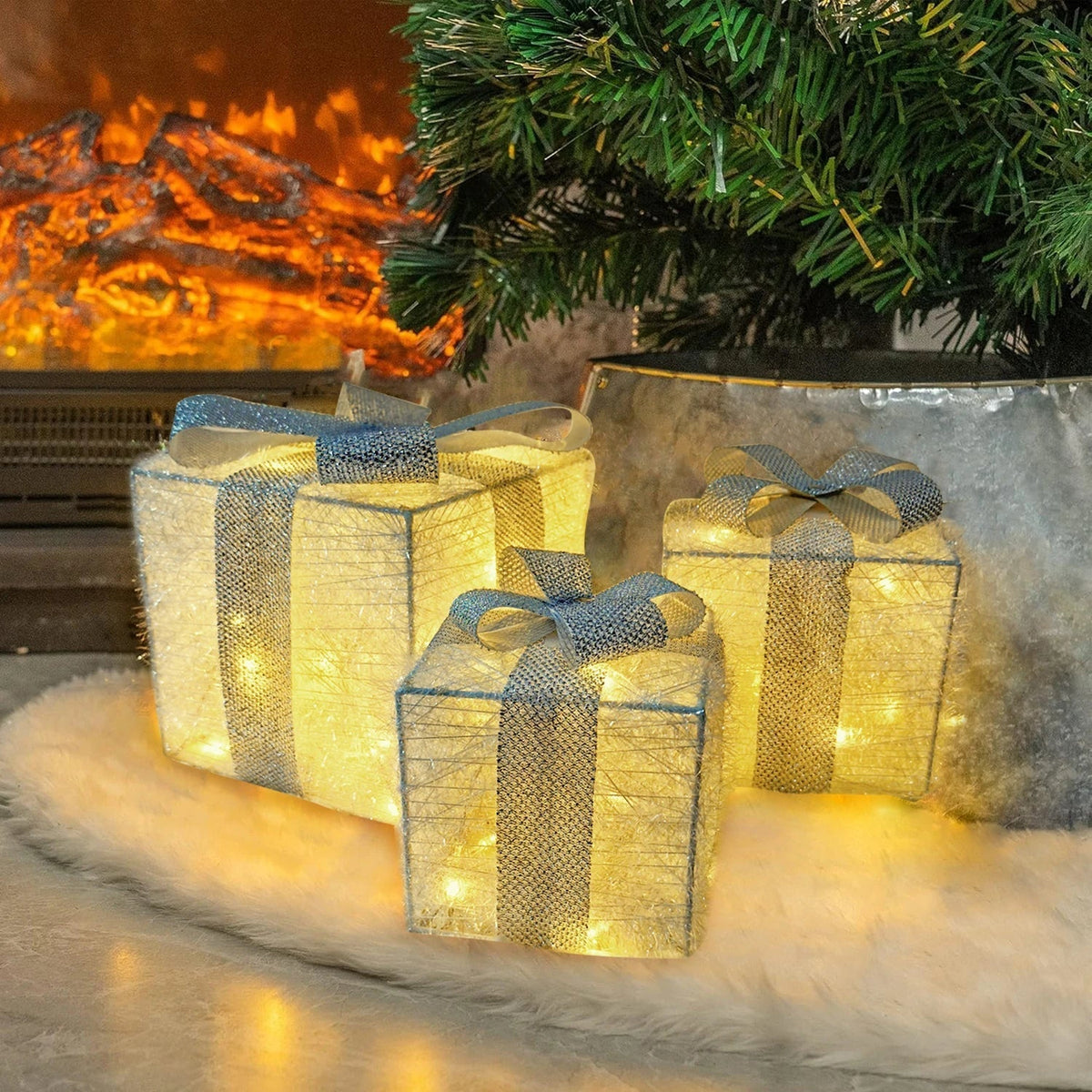 Boîtes Cadeaux LED Éclairées - Ensemble de 3 Décorations Festives