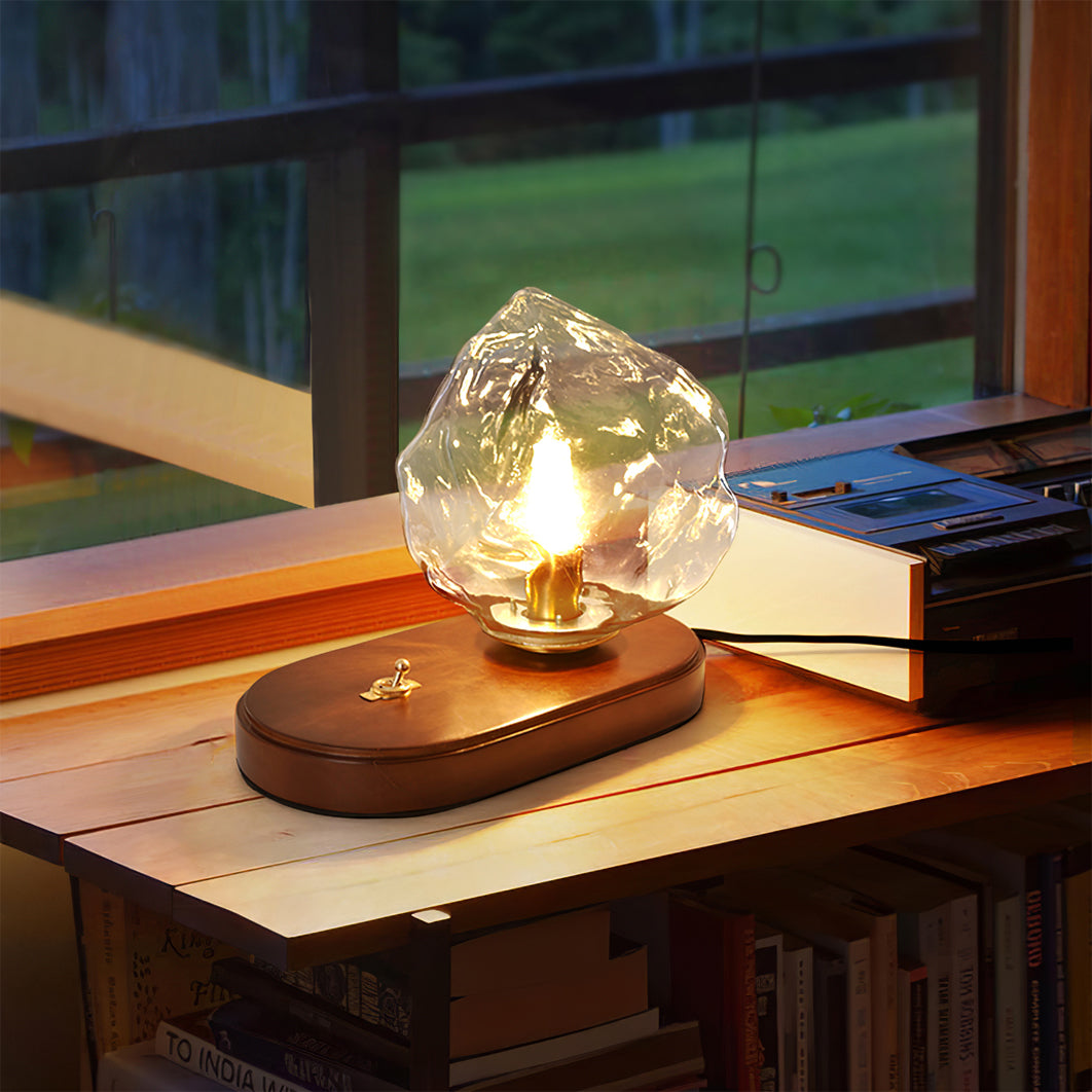 Lampe de Table en Verre Ambre - Design Vintage et Éclairage Chaleureux