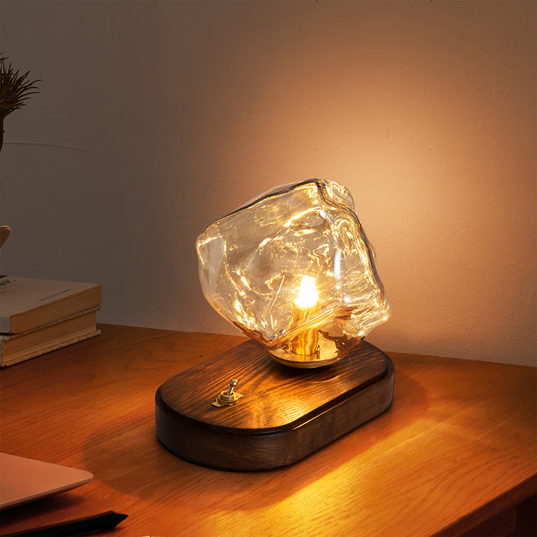 Lampe de Table en Verre Ambre - Design Vintage et Éclairage Chaleureux