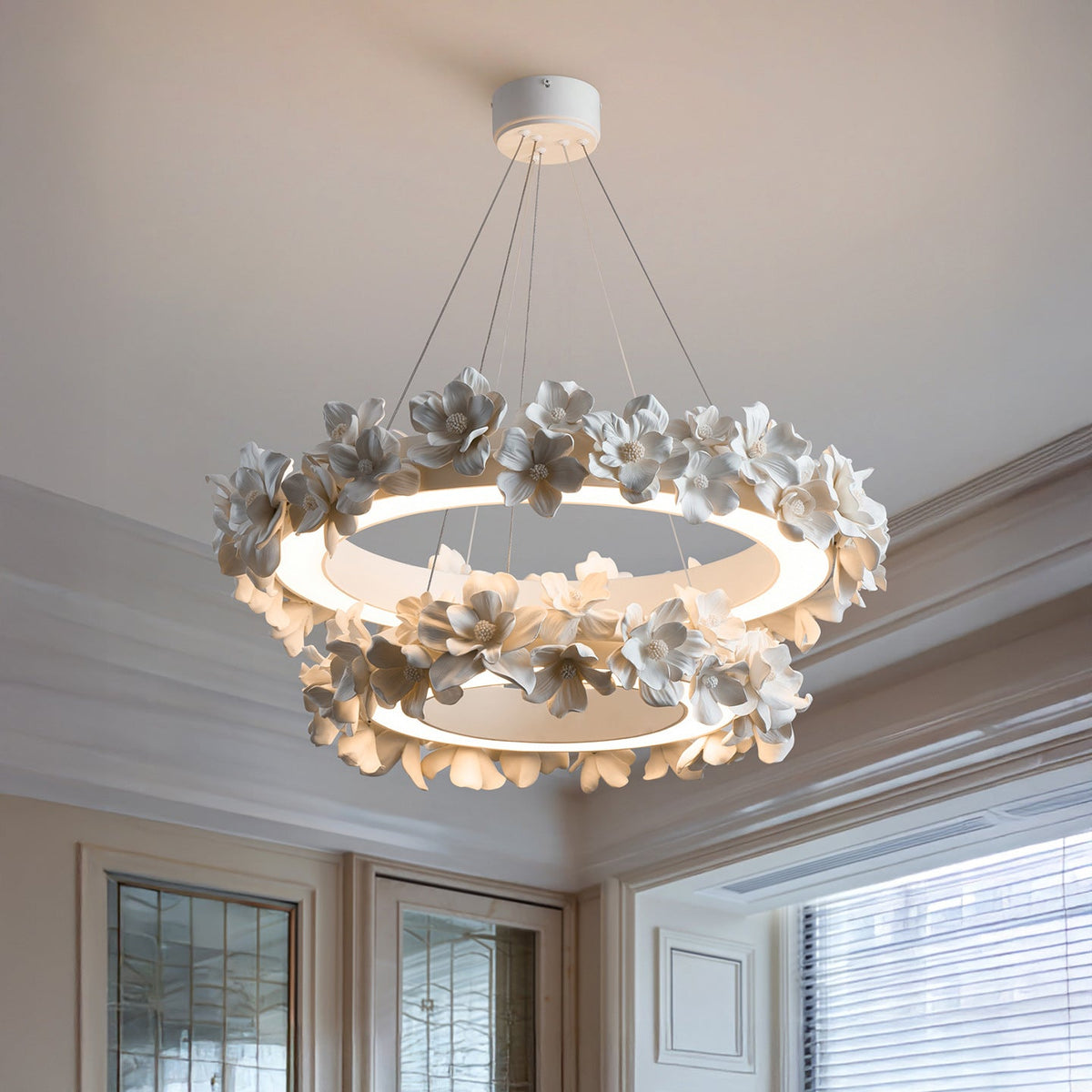 Lustre en Fleurs de Céramique - Élégance Romantique et Chaleureuse