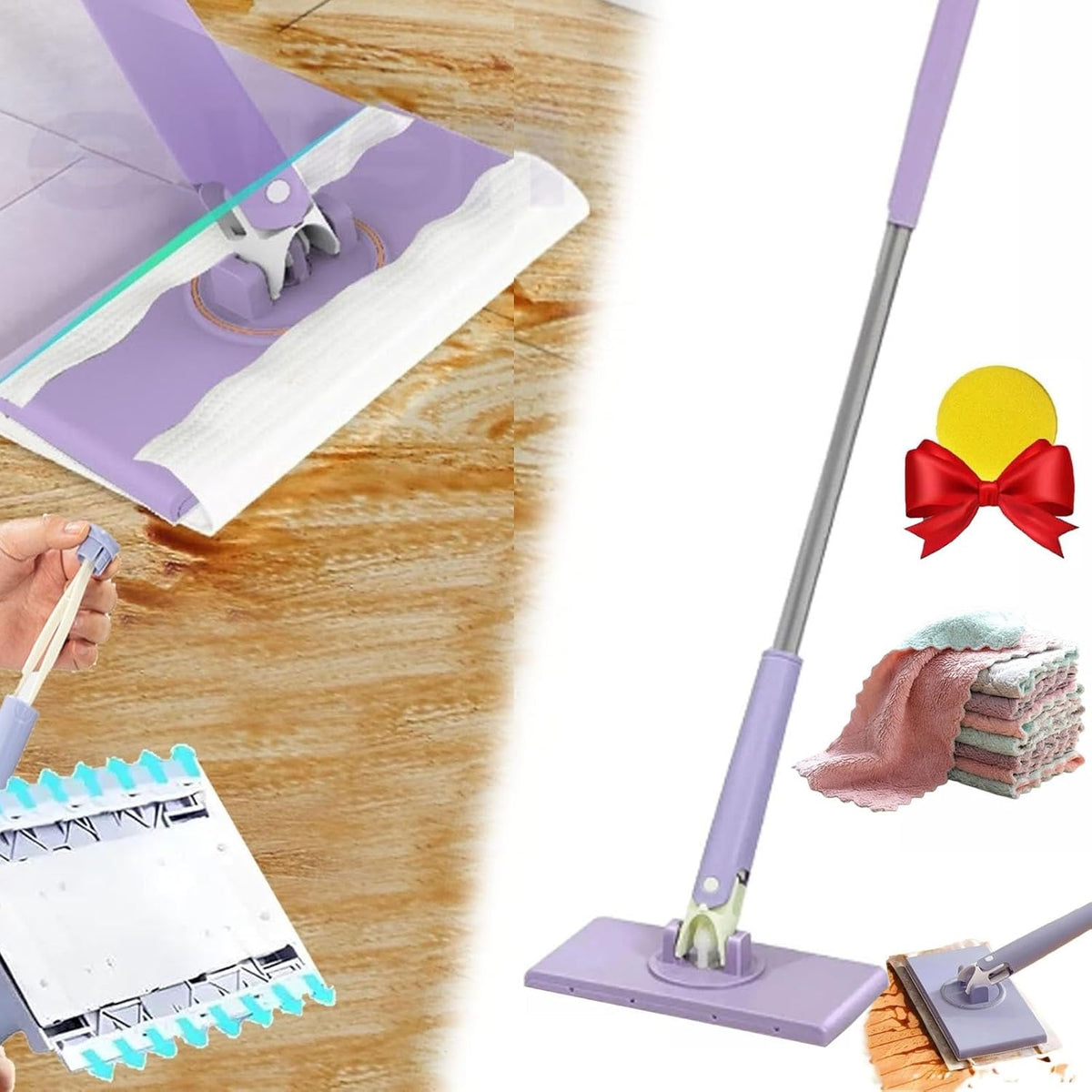 Mop de Nettoyage Écologique - Tête Pivotante à 360° et Chiffons Réutilisables