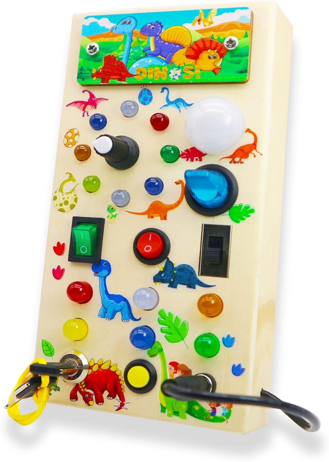 Jeu Interactif en Bois avec Lumières LED - 15 Lumières Colorées et 9 Interrupteurs Simples