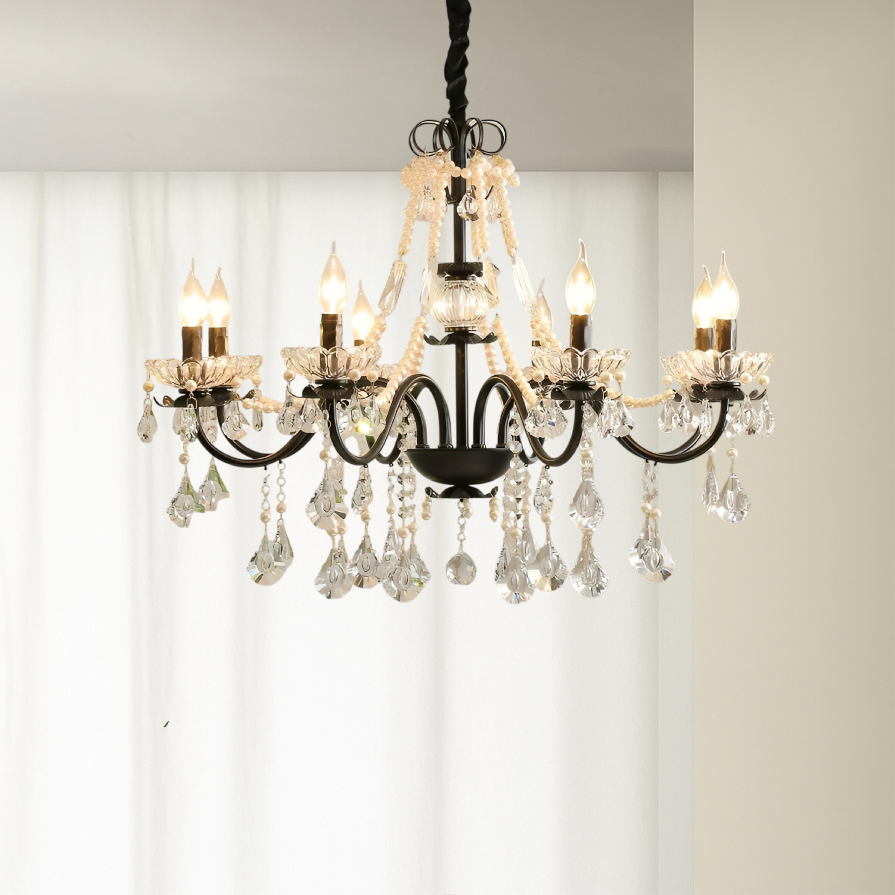 Lustre en Cristal Noir Contemporain - Élégance et Luxe pour Votre Intérieur