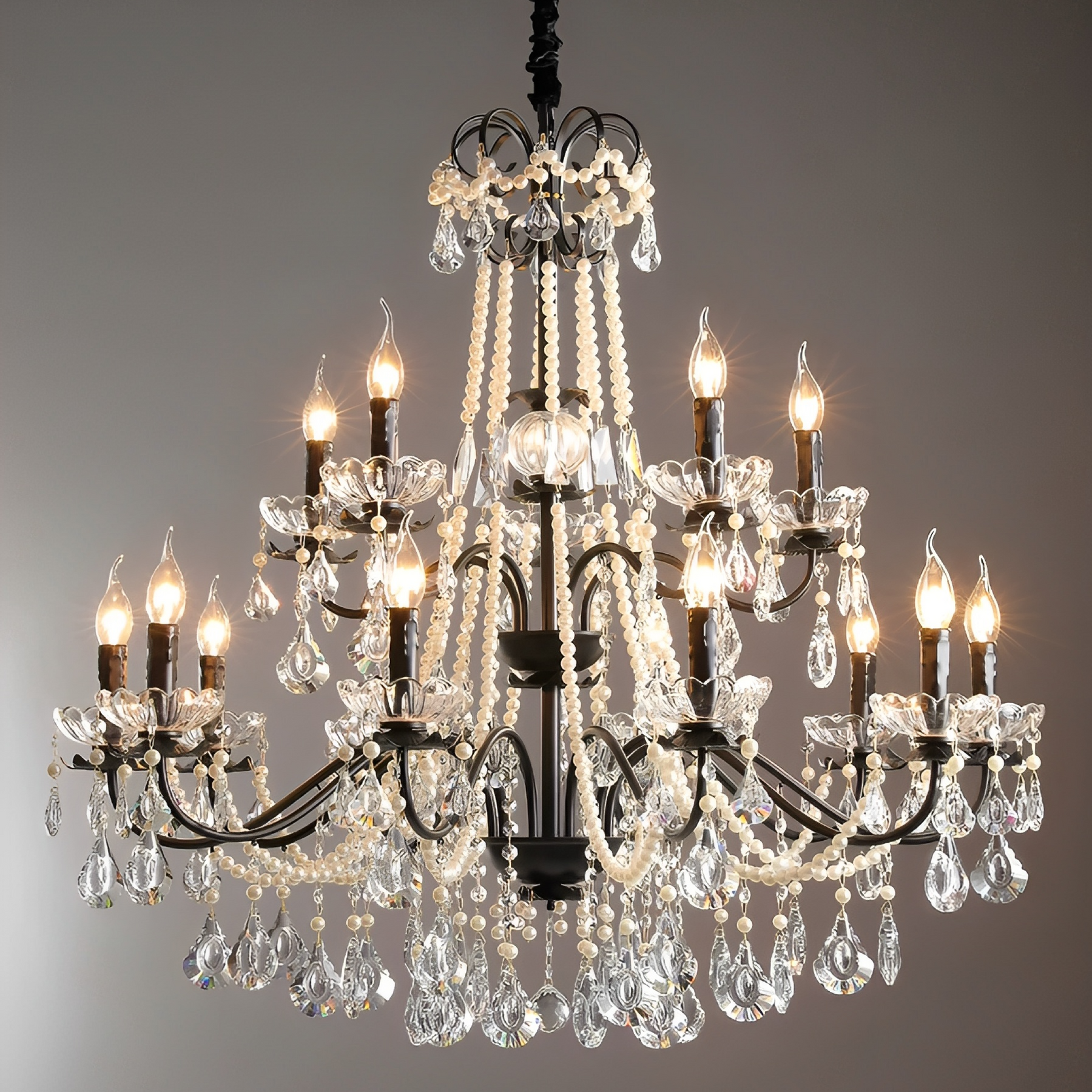 Lustre en Cristal Noir Contemporain - Élégance et Luxe pour Votre Intérieur