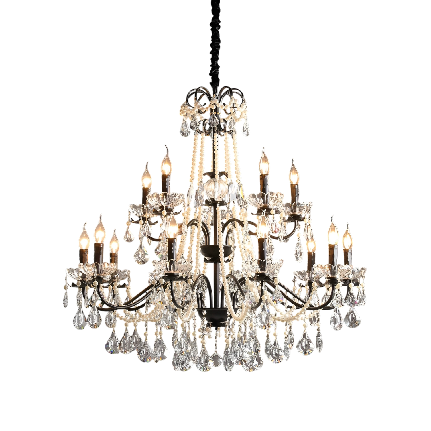 Lustre en Cristal Noir Contemporain - Élégance et Luxe pour Votre Intérieur