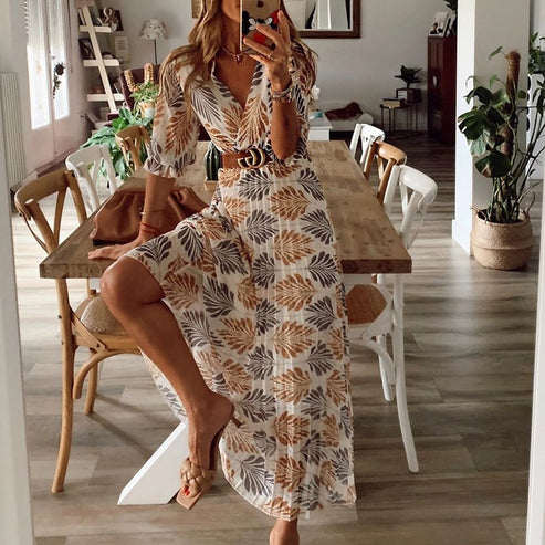Robe Maxi Boho Femme - Décolleté en V Flatteur et Confort Optimal