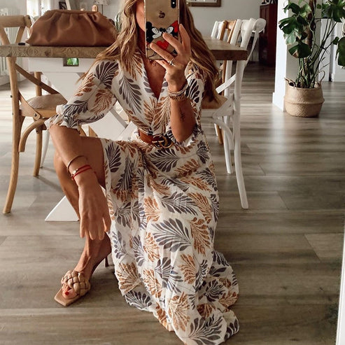 Robe Maxi Boho Femme - Décolleté en V Flatteur et Confort Optimal