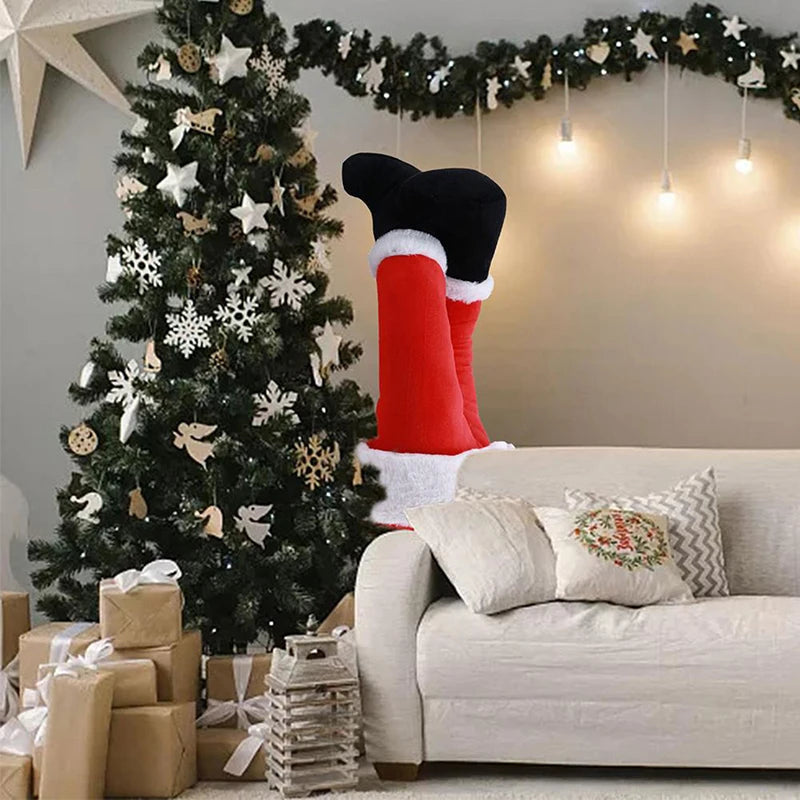 Décoration de Sapin de Noël en Peluche - Jambes de Père Noël Amusantes et Douces