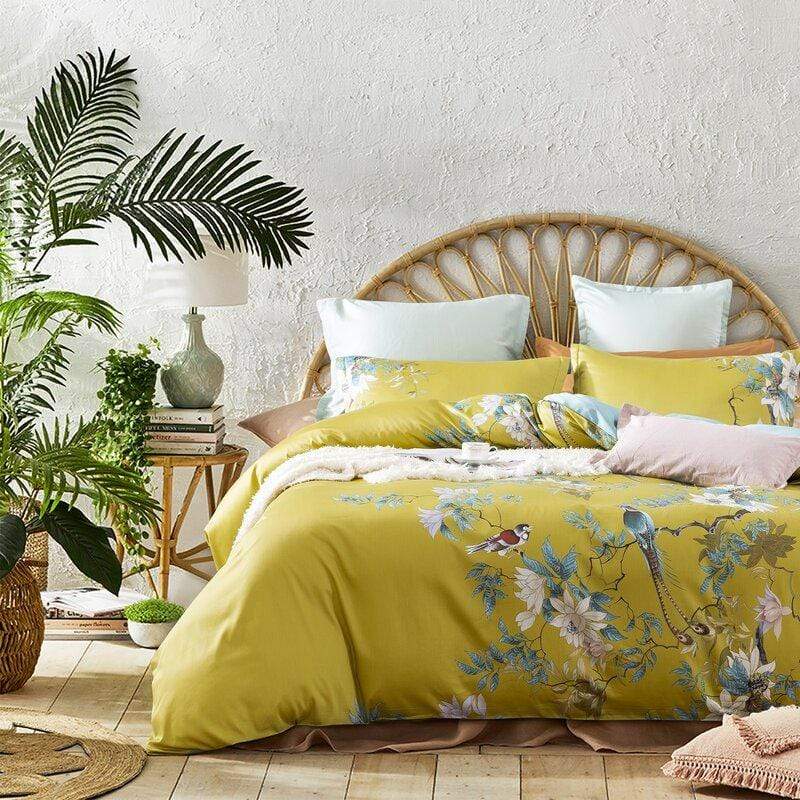Duvet en Coton Égyptien Luxe - Design Jaune Apaisant et Respirant