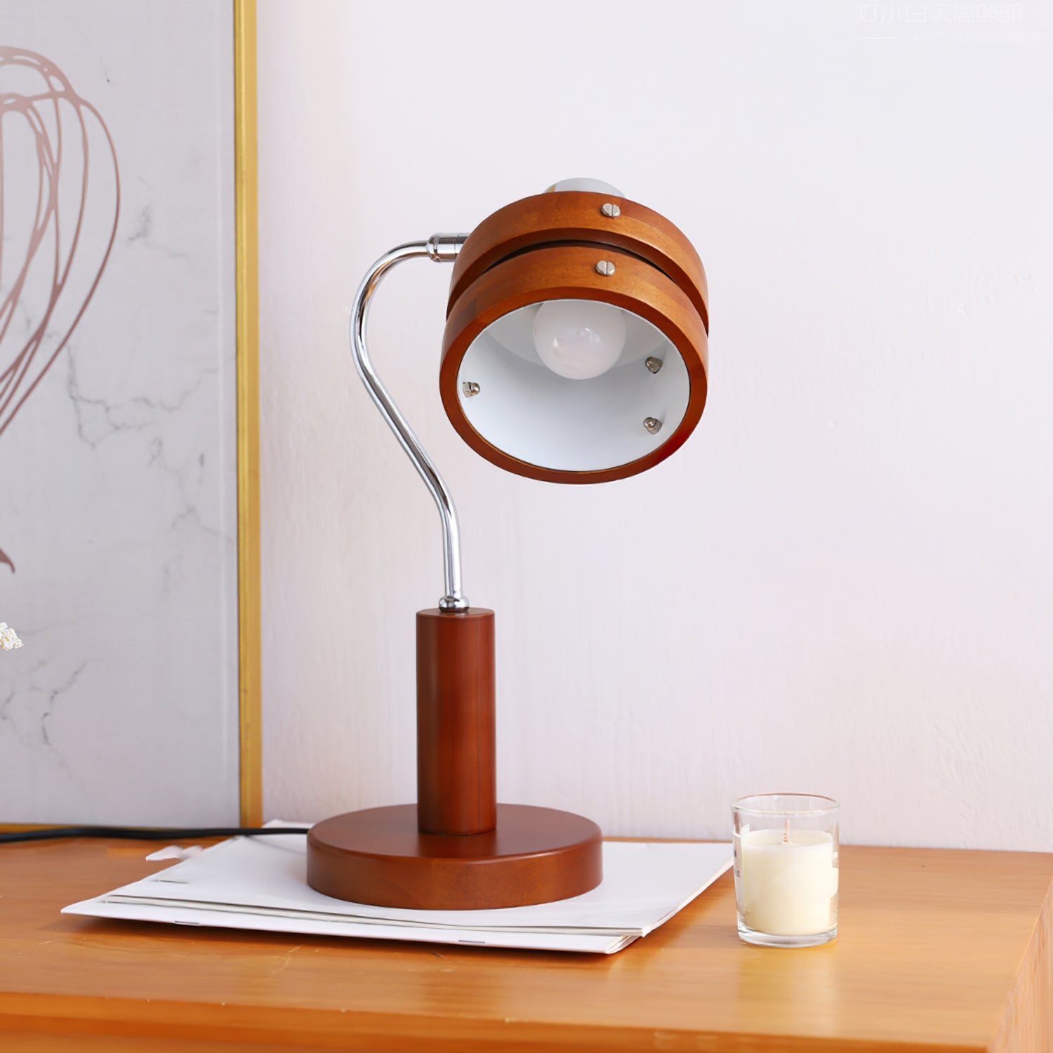 Lampe de Bureau Élégante en Bois - Design Moderne et Tête Rotative